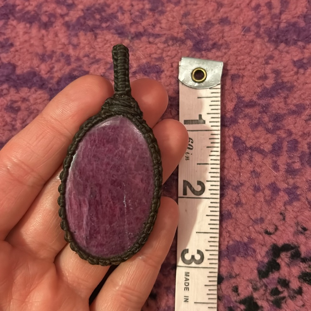 Hemp Wrap Raw Ruby Cabochon PENDANT - Picture 4 of 14